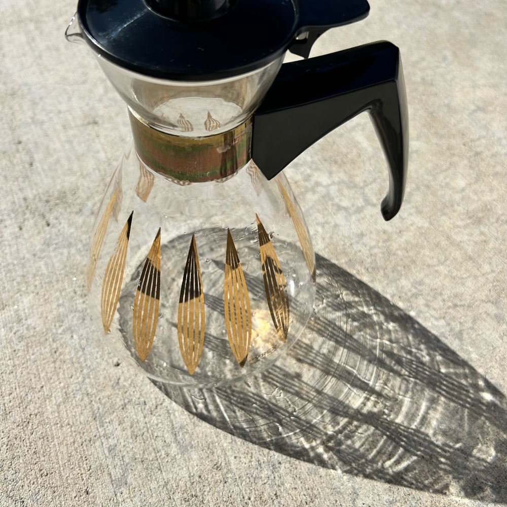 Vintage glass Pyrex Coffee Carafe with gold embellishments